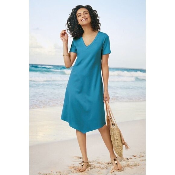 Soft Surroundings M Teal Reef "Happy Place" dress short sleeves - Picture 5 of 5